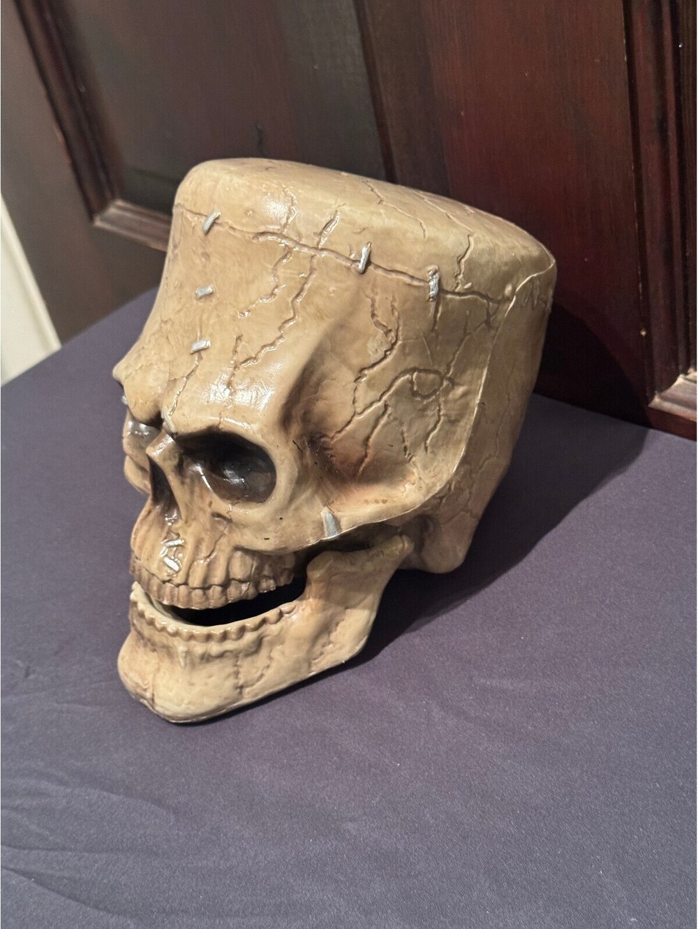 Frankenstein Skull Decoration with Hinged Jaw 7'' Tall - Picture 3 of 6